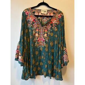 Savanna Jane Embroidered Boho Tunic Top 3X Floral Bell Sleeve